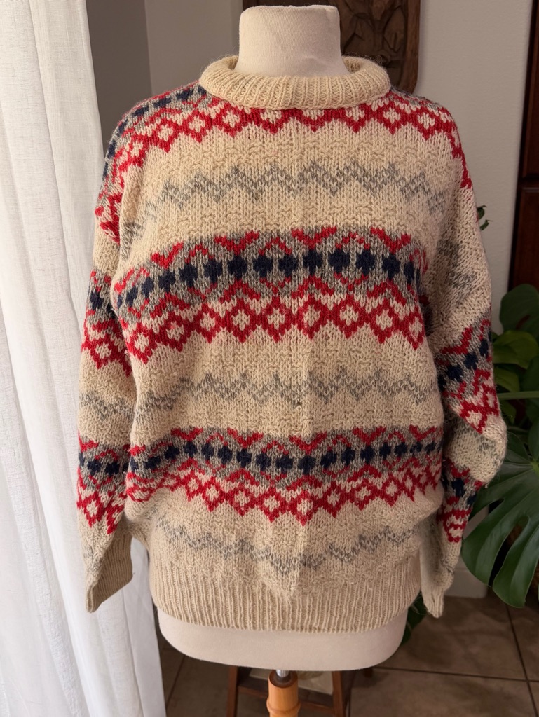 Vintage Heather & Tweed Wool Fair Isle Sweater Made In England Chunky Knit